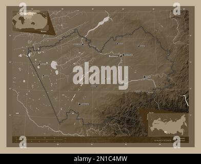Altay Map Altay, territory of Russia. Colored elevation map with lakes and rivers ...
