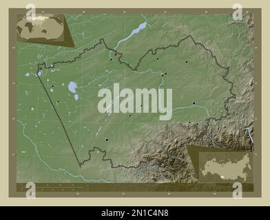 Altay, territory of Russia. Colored elevation map with lakes and rivers ...