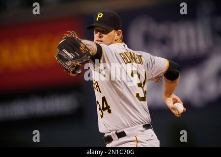 Pittsburgh Pirates starting pitcher A.J. Burnett (34) throws in the first  inning against the Cincinnati Reds at PNC Park in Pittsburgh, on June 25,  2015. Photo by Archie Carpenter/UPI Stock Photo - Alamy