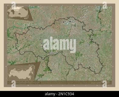 Belgorod, region of Russia. High resolution satellite map. Locations and names of major cities of the region. Corner auxiliary location maps Stock Photo