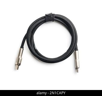 Coiled usb-c cable isolated on the white background. Stock Photo