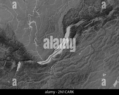 Buryat, republic of Russia. Grayscale elevation map with lakes and rivers Stock Photo