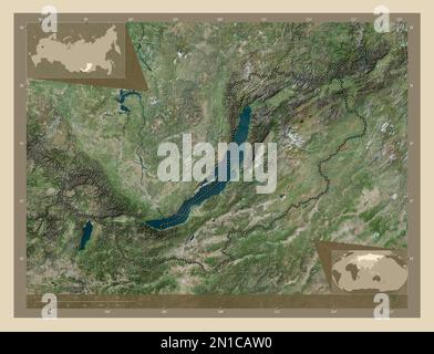 Buryat, republic of Russia. High resolution satellite map. Corner auxiliary location maps Stock Photo