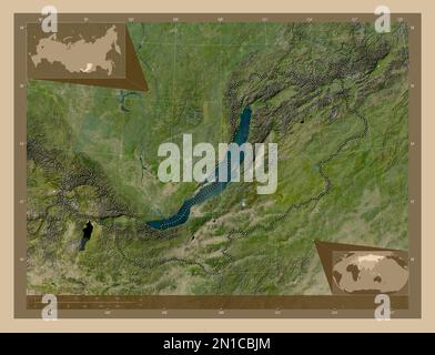 Buryat, republic of Russia. Low resolution satellite map. Corner auxiliary location maps Stock Photo