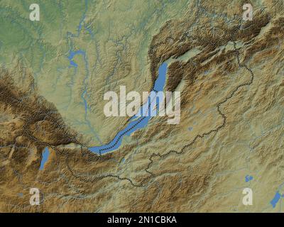 Buryat, republic of Russia. Colored elevation map with lakes and rivers Stock Photo
