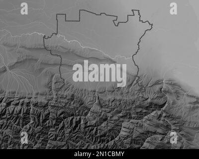 Chechnya, republic of Russia. Grayscale elevation map with lakes and rivers Stock Photo