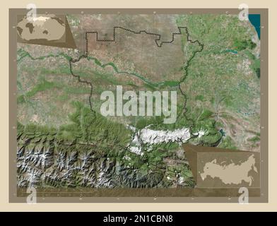 Chechnya, republic of Russia. High resolution satellite map. Corner auxiliary location maps Stock Photo