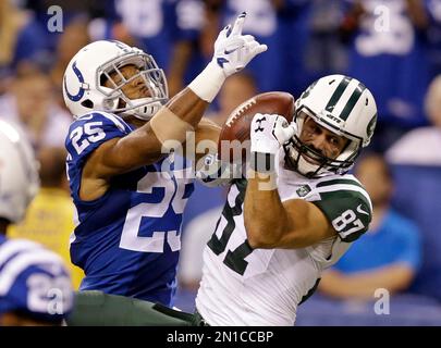 New York Jets wide receiver Eric Decker (87) before an NFL football game  against the Indianapolis Colts in Indianapolis, Monday, Sept. 21, 2015. (AP  Photo/Darron Cummings Stock Photo - Alamy