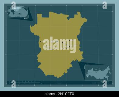 Chechnya, republic of Russia. Solid color shape. Locations and names of major cities of the region. Corner auxiliary location maps Stock Photo