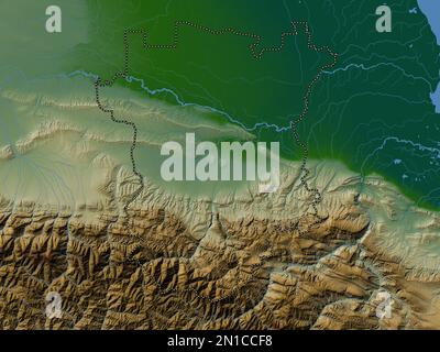 Chechnya, republic of Russia. Colored elevation map with lakes and rivers Stock Photo