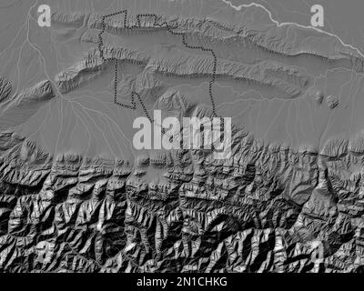 Ingush, republic of Russia. Bilevel elevation map with lakes and rivers Stock Photo