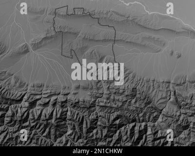 Ingush, republic of Russia. Grayscale elevation map with lakes and rivers Stock Photo