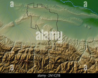 Ingush, republic of Russia. Colored elevation map with lakes and rivers Stock Photo