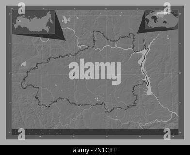 Ivanovo, region of Russia. Bilevel elevation map with lakes and rivers. Corner auxiliary location maps Stock Photo