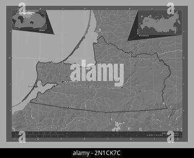 Kaliningrad, region of Russia. Bilevel elevation map with lakes and ...