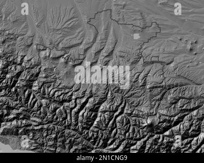 Karachay-Cherkess, republic of Russia. Bilevel elevation map with lakes and rivers Stock Photo