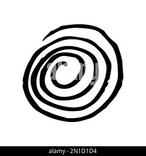 Vector grunge round brush. Black stroke, stain, ink helix brush image. A spiral artistic hand-drawn element isolated on white background. Circle paint Stock Vector