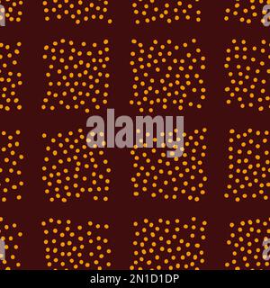 Seamless neutral polka dots pattern. Gold hand-drawn circles on brown background. Abstract square of points ornament. Vector cell illustration for wal Stock Vector