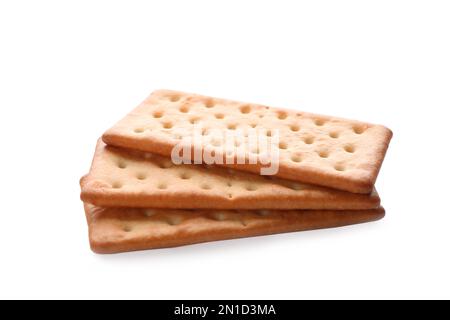 Crispy crackers isolated on white. Delicious snack Stock Photo