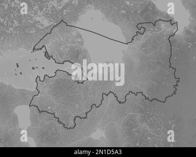 Leningrad, region of Russia. Grayscale elevation map with lakes and rivers Stock Photo