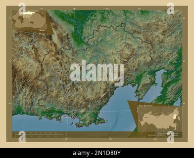 Maga Rivers Map Global Maga Buryatdan, region of Russia. Colored elevation map with lakes and ...