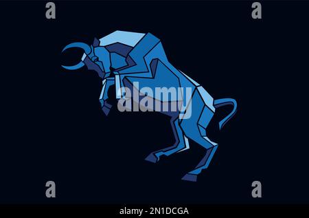 Low Poly Design of Fighting Bull Standing on Its hind Legs Stock Vector