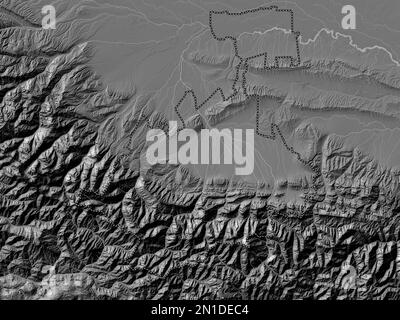 North Ossetia, republic of Russia. Bilevel elevation map with lakes and rivers Stock Photo