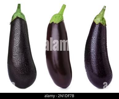 Set of fresh eggplants on white background Stock Photo