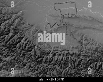 North Ossetia, republic of Russia. Grayscale elevation map with lakes and rivers Stock Photo