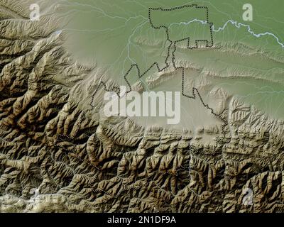 North Ossetia, republic of Russia. Elevation map colored in wiki style with lakes and rivers Stock Photo
