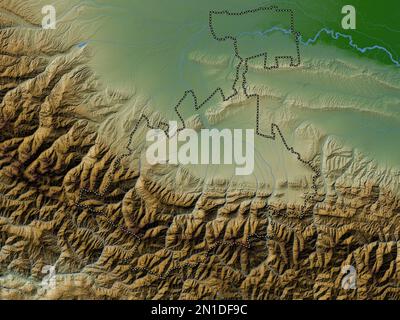 North Ossetia, republic of Russia. Colored elevation map with lakes and rivers Stock Photo