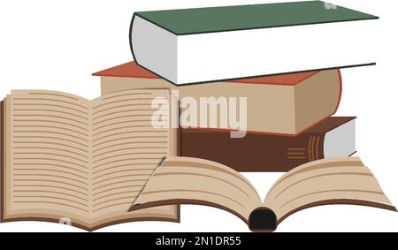 Illustration of a pile of books for reading, a pile of textbooks for education. Collection of literature, dictionary, encyclopedia, planner with bookm Stock Vector
