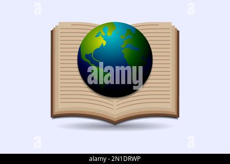 illustration of open book and earth. for world book day, can also be used as a logo for bookstore or store, library, education or learning concept etc Stock Vector