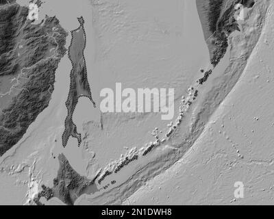 Sakhalin, region of Russia. Bilevel elevation map with lakes and rivers Stock Photo