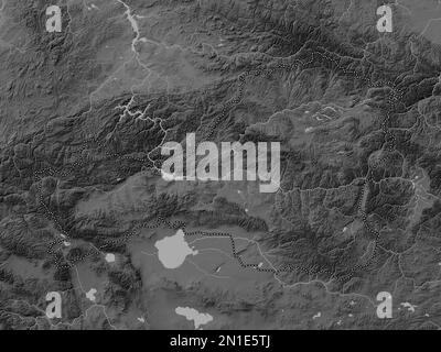 Tuva, republic of Russia. Grayscale elevation map with lakes and rivers Stock Photo