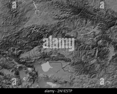 Tuva, republic of Russia. Bilevel elevation map with lakes and rivers Stock Photo