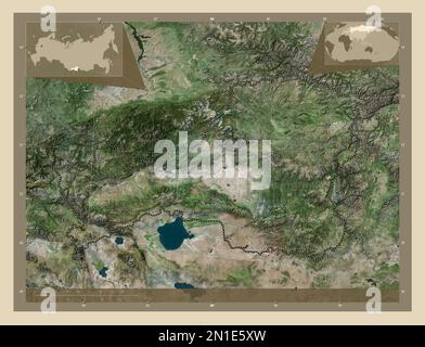 Tuva, republic of Russia. High resolution satellite map. Corner auxiliary location maps Stock Photo