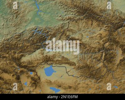 Tuva, republic of Russia. Colored elevation map with lakes and rivers Stock Photo