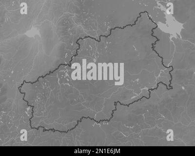 Tver', region of Russia. Grayscale elevation map with lakes and rivers Stock Photo