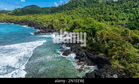 Aerial of the volcanic south coast, Taveuni, Fiji, South Pacific, Pacific Stock Photo