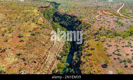 Aerial of Dale Gorge, Karijini National Park, Western Australia, Australia, Pacific Stock Photo