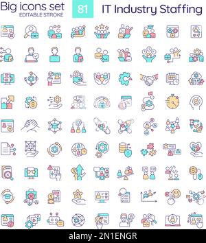IT industry staffing RGB color icons set Stock Vector
