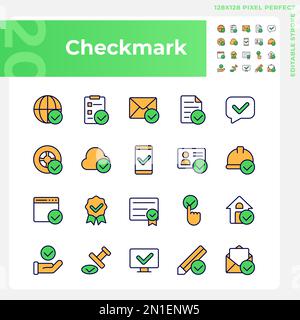 Checkmark pixel perfect RGB color icons set Stock Vector