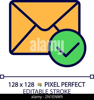 Envelope with checkmark pixel perfect RGB color icon Stock Vector