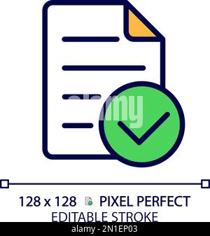 Document with check mark pixel perfect RGB color icon Stock Vector