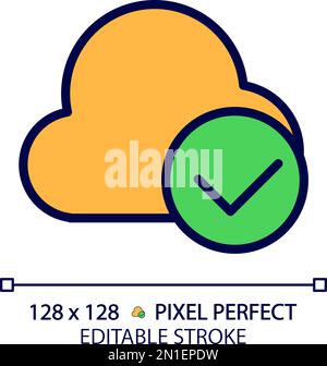 Cloud with check mark pixel perfect RGB color icon Stock Vector