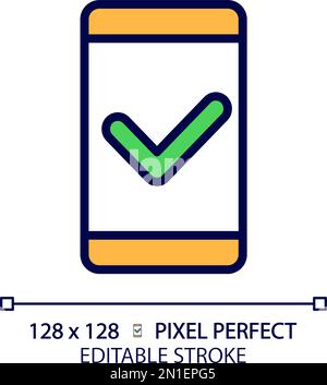 Mobile phone with check mark pixel perfect RGB color icon Stock Vector
