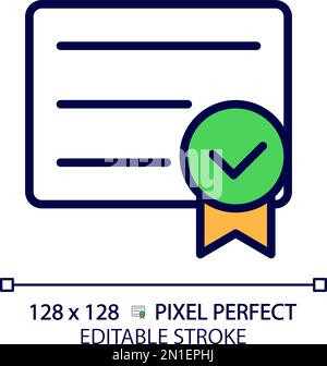 Diploma with check mark pixel perfect RGB color icon Stock Vector