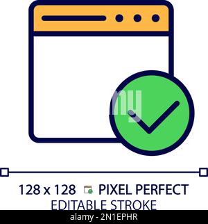 Web page with tick pixel perfect RGB color icon Stock Vector