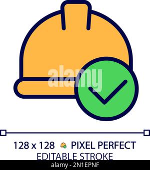 Hard hat with check mark pixel perfect RGB color icon Stock Vector